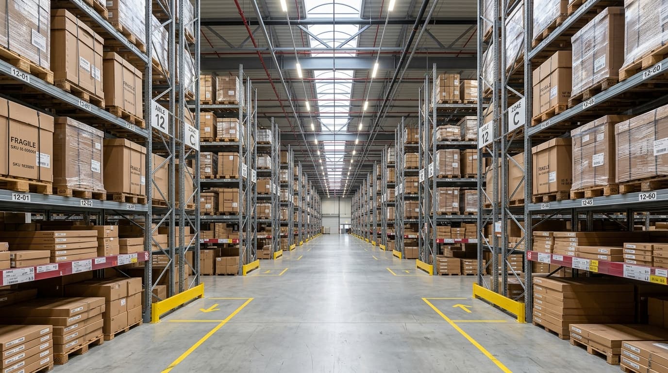 Centro de distribuição JGJ — estantes com materiais elétricos